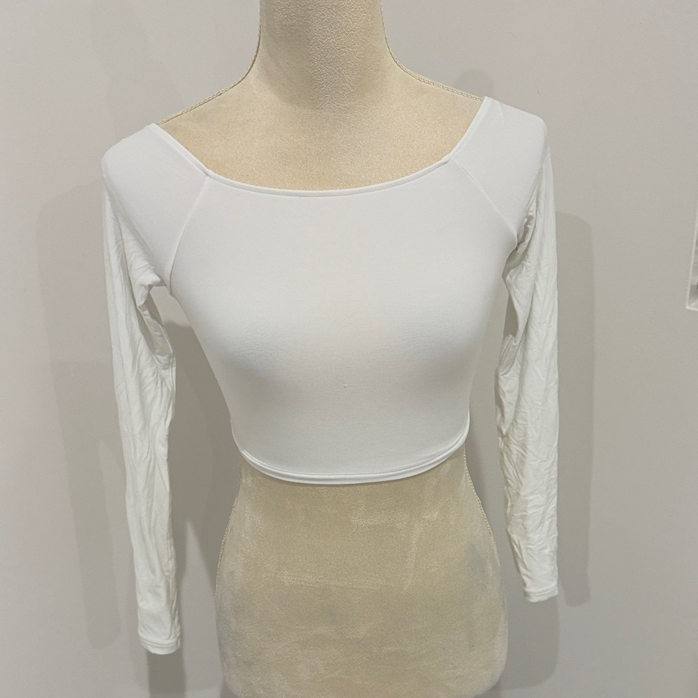 Aerie White Long Sleeve Crop Top